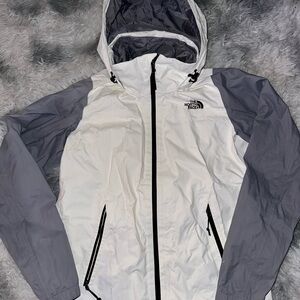 The North Face Woman’s White and Gray Windbreaker Full Zip Hooded EUC